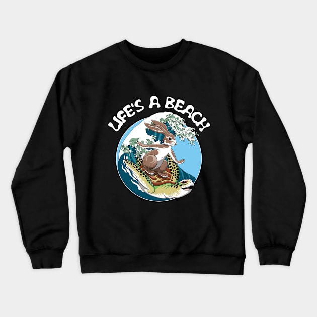 Surfing turtle and Rabbit - Life's a beach Crewneck Sweatshirt by TMBTM